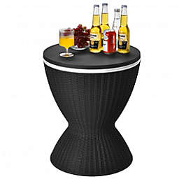 Costway-CA 3 in 1 8 Gallon Patio Rattan Cooler Bar Table with Adjust Ice Bucket-Black