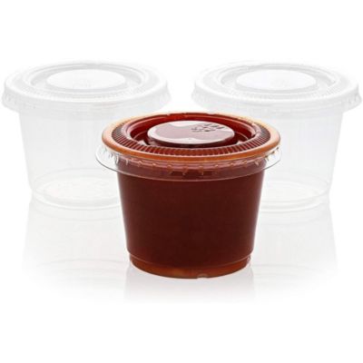 Clear Plastic Portion 3.25 oz Soufflé Condiment Jello Shot Cup w/Lid 500 Sets 