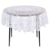 Juvale White Lace Round Tablecloth, Decorative Table Cover for Wedding Reception, Christmas Party, Vintage Style Decor (59 In)