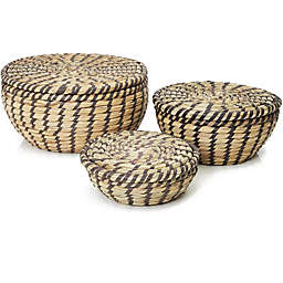 Juvale Seagrass Storage Baskets, Woven Baskets in 3 Sizes with Lids (3 Piece Set)