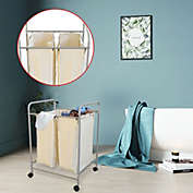 Stock Preferred Laundry Clothes Basket Cart in Beige