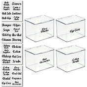 mDesign Stackable Plastic Bathroom Organizer Box, 4 Pack + 32 Labels
