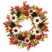 CC Christmas Decor Harvest Sunflowers and Pumpkins Artificial Thanksgiving Wreath, 32-Inch, Unlit