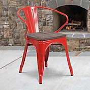Flash Furniture Luna Red Metal Chair with Wood Seat and Arms