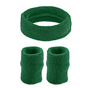 Unique Bargains 3 Pieces Sports Headband Wristband Cotton Blend Sweat Absorbing Head Band Grass Green for Women