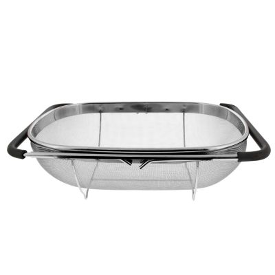 U.S. Kitchen Supply&reg; Premium Quality Over The Sink Stainless Steel Oval Colander with Fine Mesh 6 Quart Strainer Basket & Expandable Rubber Grip Handles