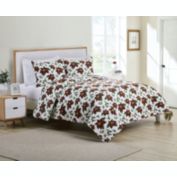 Kate Aurora Holiday Living 3 Piece Christmas Poinsettia Quilt Blanket Set - Full/Queen