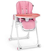 Slickblue Baby High Chair Foldable Feeding Chair with 4 Lockable Wheels-Pink