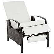 Outsunny Rattan Adjustable Recliner Chair with Hand-Woven All-Weather Wicker for Patio, Outdoor, Garden, Poolside, White