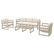 Luxury Commercial Living 4 Piece Taupe Outdoor Patio Lounge Set with Natural Sunbrella Cushion 78.75"