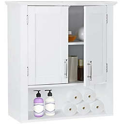 ZENY Wooden 2 Door Bathroom Wall Cabinet in White