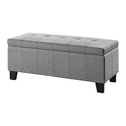 Lexicon Denby Gray Tufted Upholstered Storage Bench with Nailheads