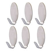 Unique Bargains Stainless Steel Oval Shaped Home Bathroom Bedroom Kitchen Self Adhesive Wall Hooks Hanger 6 Pieces Silver Tone 1.4" x 0.6" x 0.6"