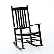 Outsunny Versatile Wooden Indoor / Outdoor High Back Slat Rocking Chair Reclining Seat - Black