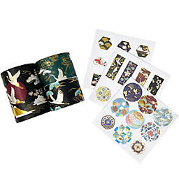 Wrapables Elegant Gold Foil Washi Tape and Sticker Set (3 Rolls & 3 Sheets), Cranes & Crests