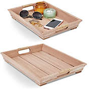 Farmlyn Creek Wooden Serving Tray Set with Handles, Rustic Food Tray (2 Pack)