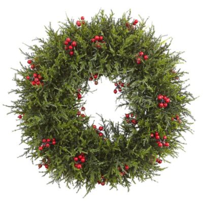 Nearly Natural Artificial Cedar Berries Wreath, 20-Inch