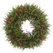 Nearly Natural Artificial Cedar Berries Wreath, 20-Inch