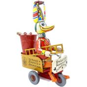 Alexander Taron 8.5" Yellow and Red German Collectible Fireman Duck Tin Toy