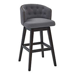 Armen Living Celine 26 Counter Height Wood Swivel Tufted Barstool in Espresso Finish with Grey Fabric