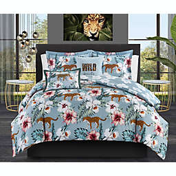 Chic Home Myrina 5 Piece Reversible Comforter Set Tropical Floral Leopard Print Bedding - Decorative Pillows Shams Included - Queen 90