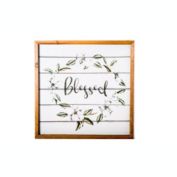 Urban Trends Collection Wood Square Wall Art with Frame, Printed "Blessed" and Petals Design Painted Finish White