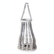 Urban Trends Collection Wood Round Lantern with Top Handle, Center Candle Holder and Vertical Beads Column Design Body in Flared Bottom MD Washed Finish Gray