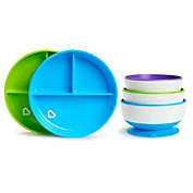 Munchkin Stay Put Bowls and Divided Plates, 5 Pack, Blue/Green