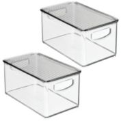 mDesign Plastic Storage Bin with Handles, Lid for Office - 2 Pack