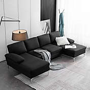 Ktaxon Modern U-Shape Sectional Sofa Couch with Metal Feet in Black
