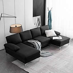 Ktaxon Modern U-Shape Sectional Sofa Couch with Metal Feet in Black