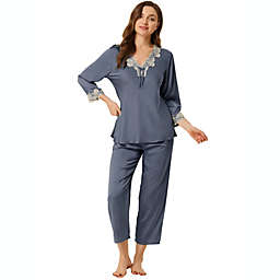 Allegra K Women's Pajama Sets Sleepwear Soft Night Suit Lounge Sets Dark Grey S