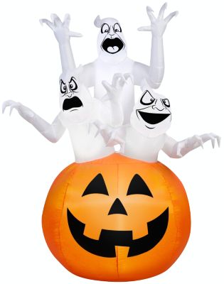 Gemmy Airblown Three Ghosts in Pumpkin Scene OPP, 6 ft Tall, Multicolored