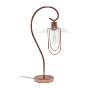 Simple Designs Modern Table Lamp with Curved Metal Base and Clear Glass Shade - Rose Gold