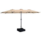 Sunnydaze Outdoor Double-Sided Patio Umbrella with Crank and Sandbag Base - 15&#39; - Tan