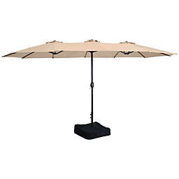 Sunnydaze Outdoor Double-Sided Patio Umbrella with Crank and Sandbag Base - 15' - Tan