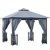 Halifax North America 13&#39; x 11&#39; Patio Gazebo Canopy Garden Tent Sun Shade, Outdoor Shelter with 2 Tier Roof, Netting and Curtains, Steel Frame for Patio, Grey