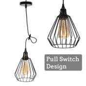 Infinity Merch Industrial Pendant Light On Off Pull Chain Black Finish Hanging Lighting Fixture