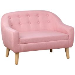 Halifax North America 2-Seat Kids Sofa Linen Fabric and Wooden Frame Sofa for Kids and Toddlers Ages 3-6, 11" High Seat, Pink