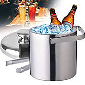 Stock Preferred Double-Wall Insulated Ice Bucket With Lid and Ice Tong 1300ML Silver