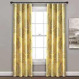 Linear Tree Insulated Rod Pocket Blackout Window Curtain Panels Yellow/Gray 38X84 Set