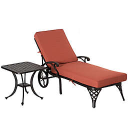 Outsunny Outdoor Aluminum Padded Lounge Chair with Adjustable Backrest, Patio Chaise Lounger with Side Table Set, Sun Lounger for Backyard, Wine Red