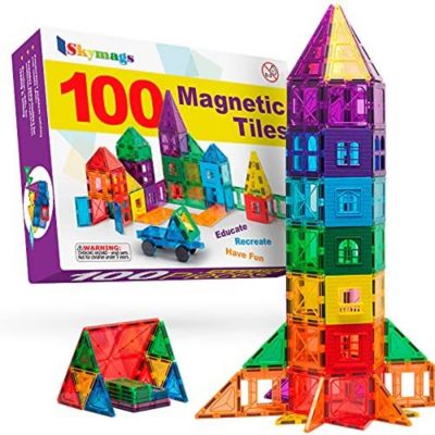 Skymags Magnetic Blocks, Magnet Tiles for Kids, Magnetic Building Blocks 100 Pcs Set Toys Educational, Inspirational, Creative Open-Ended Play STEM Toys Building Toys Great For Kids