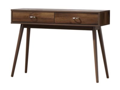 4D Concepts Montage Midcentury Home Office Desk with 2 Drawers & Solid Tapered White Legs, Walnut