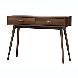 4D Concepts Montage Midcentury Home Office Desk with 2 Drawers & Solid Tapered White Legs, Walnut