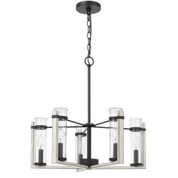 Cal Lighting 60Wx 5 Olivette Metal Chandelier With Glass Shade, White Washed
