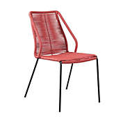 Armen Living Clip Indoor Outdoor Stackable Steel Dining Chair with Brick Red Rope