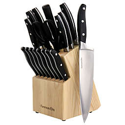 Kenmore Elite 18 Piece Stainless Steel Cutlery and Wood Block Set in Black