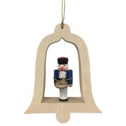 Alexander Taron 3.25" Beige, Blue, and Red Handcrafted Nutcracker Drummer in a Bell Richard Glaesser Hanging Ornament