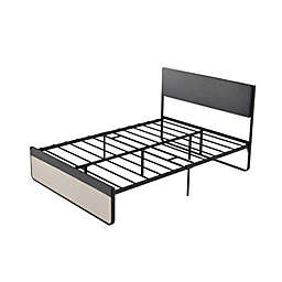Idealhouse Lolita Queen Platform Bed Frame with Sturdy Steel Slat Mattress Foundation and Linen Upholstered Headboard